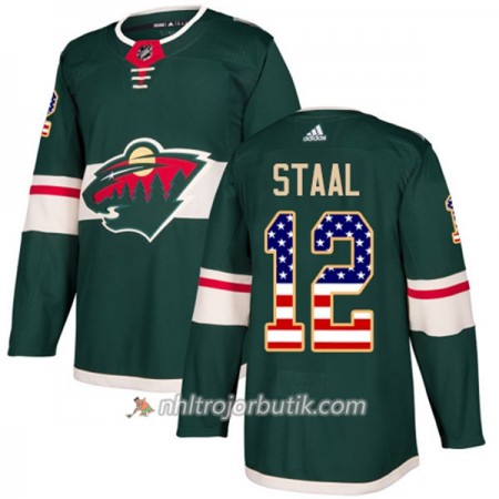 Män Ishockey Minnesota Wild Tröja Eric Staal 12 Adidas 2017-2018 Grön USA Flag Fashion Authentic